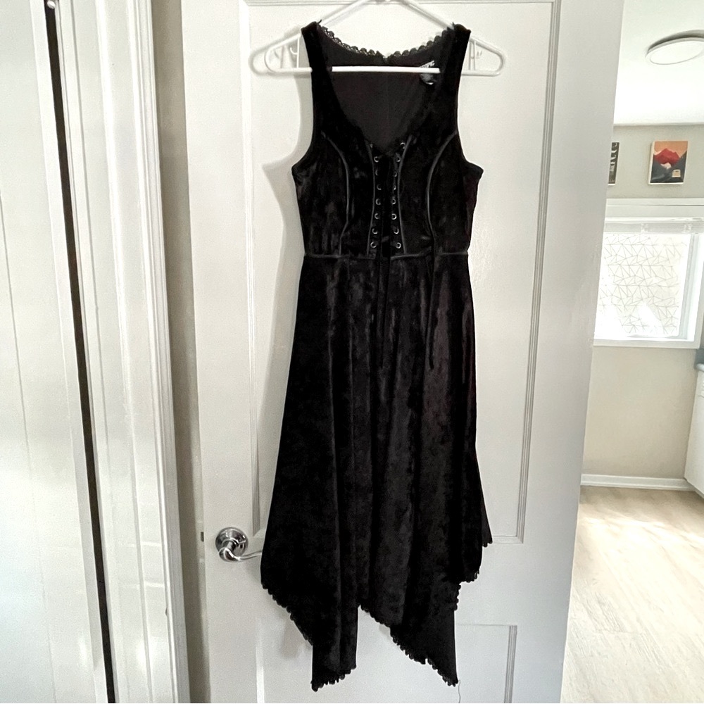 Hot Topic Black Velvet Lace up Corset Dress Small